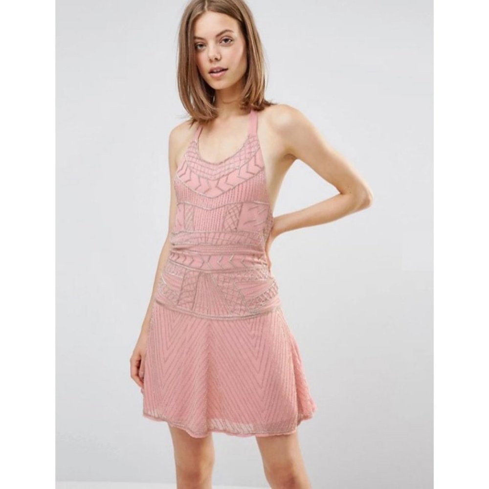 ASOS Glamorous Beaded Halter Dress Dusty Pink M